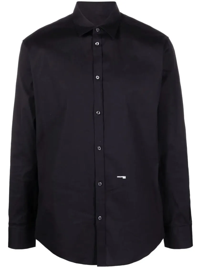 Microfiber Material Tailored Black Button-Down Shirt