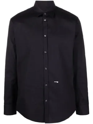 Microfiber Material Tailored Black Button-Down Shirt