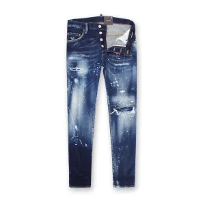 Durable Athlete Fit Travel Outfit Weekend Getaway Outdoor Adventure Picnic Style DSQUARED2 - Snowboard Wash Skater Jeans in Dark Blue