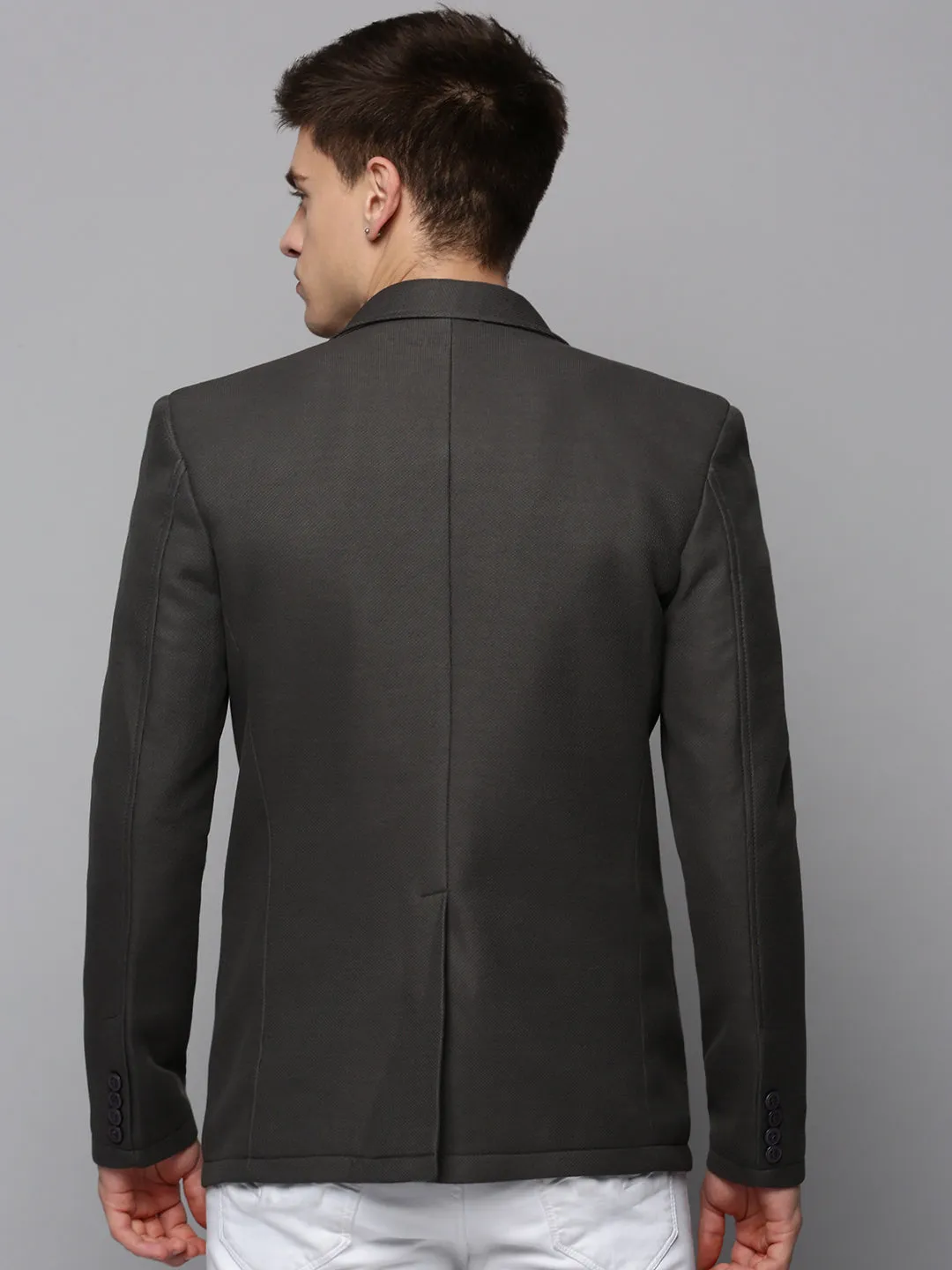 Low Profile Logoing Men's Grey Open Front Cotton Casual Blazers