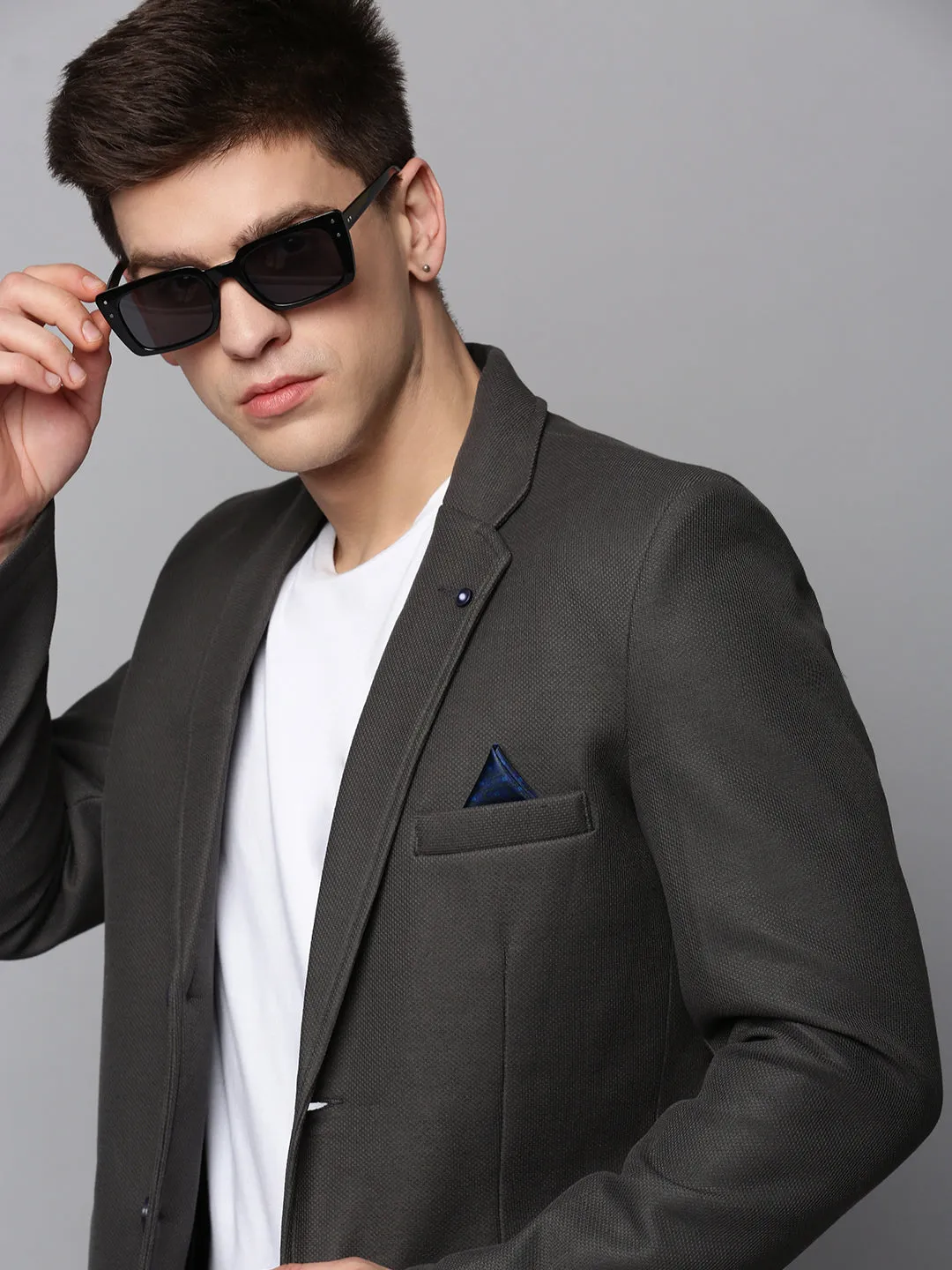Men's Grey Open Front Cotton Casual Blazers Casual Style All Year