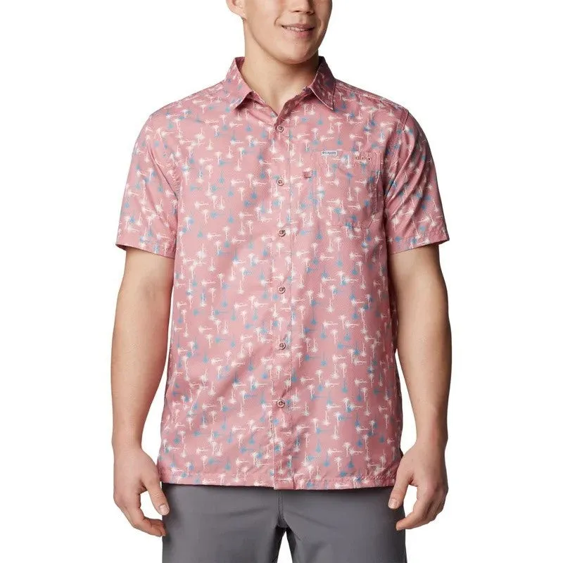 Columbia Super Slack Tide Camp Shirt Men's Red Short Sleeve Button Up FTS897 Tailored Cut