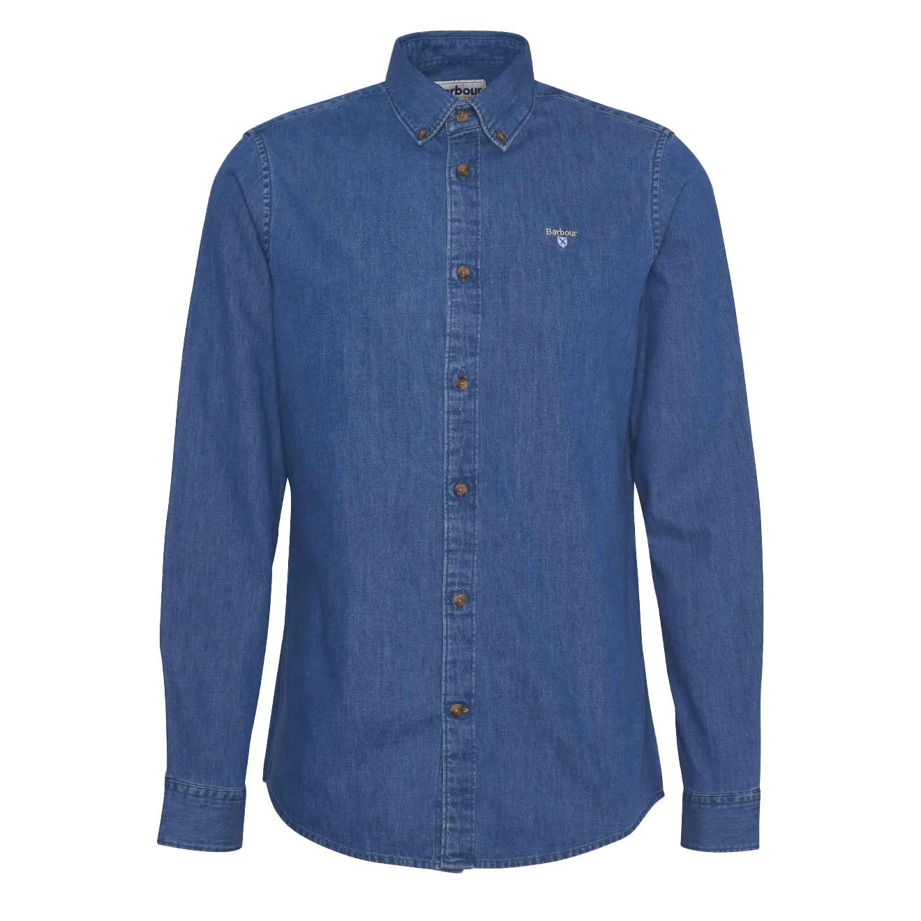 Barbour Chambray Crest Tailored Fit Shirt Chambray Versatile Look high-low hem