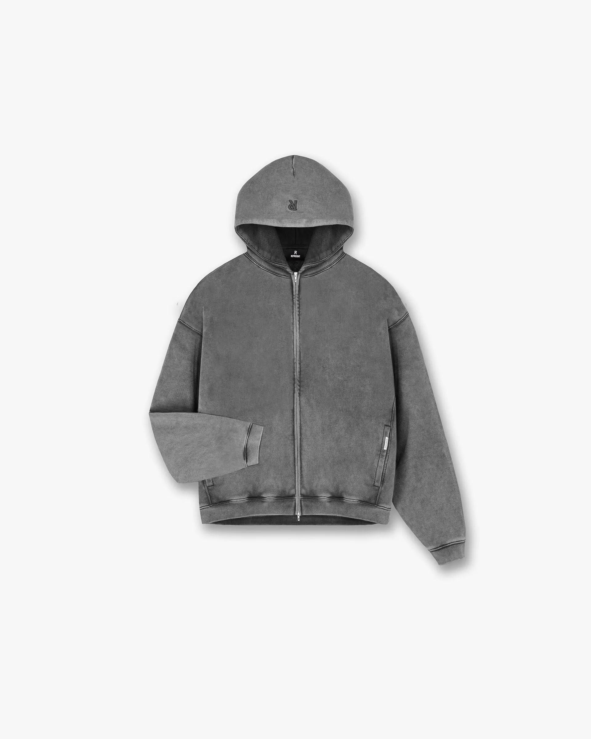 Active Wear Look Initial Zip Hoodie - Vintage Grey