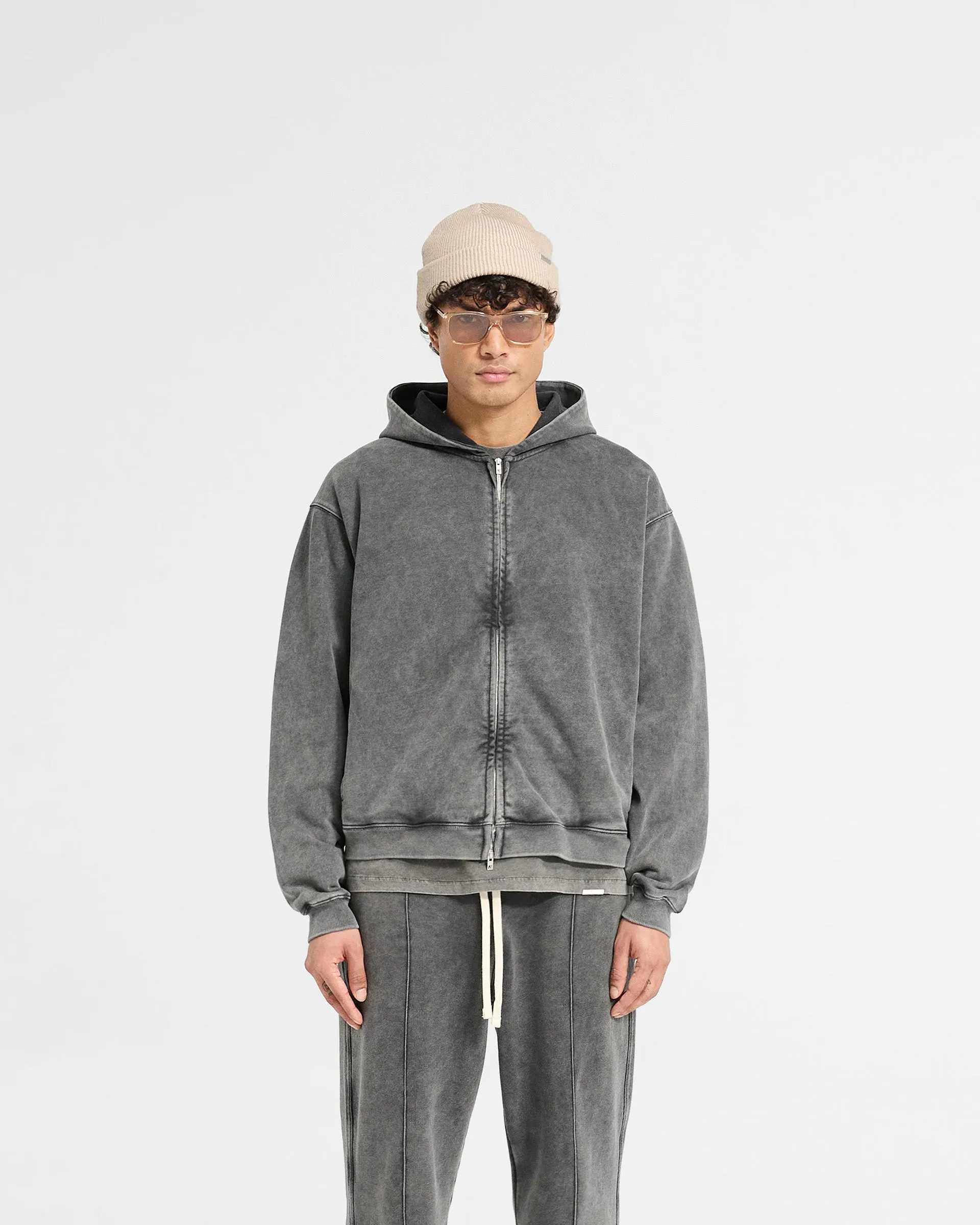 Initial Zip Hoodie - Vintage Grey Ombre Trendy Wearable