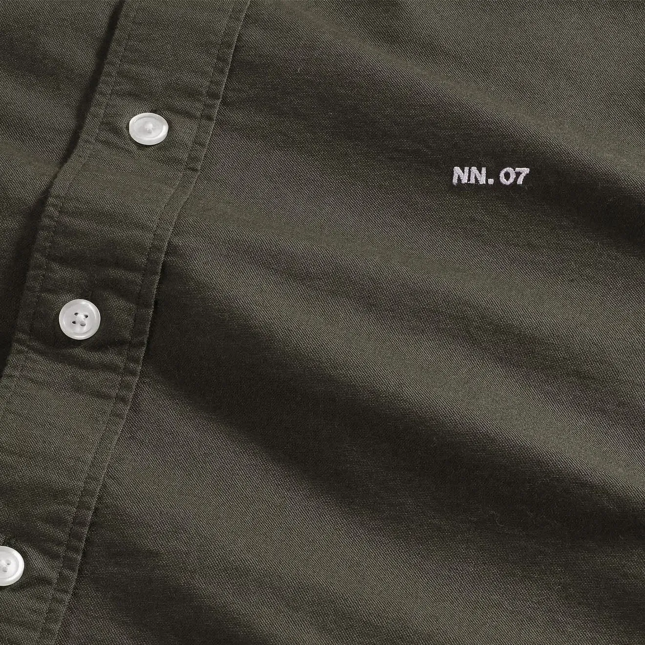 NN07 Colby BD Logo Regular Fit Oxford Shirt Dark Army Lightweight Weave Breathable Lining