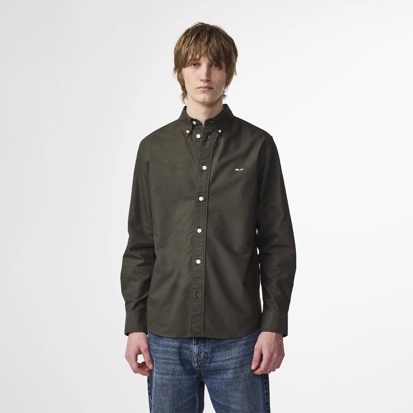 Seasonal Fashion Comfort Fit NN07 Colby BD Logo Regular Fit Oxford Shirt Dark Army