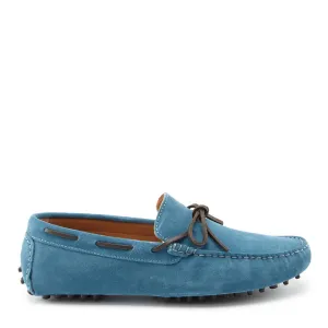 Practical Style Toe Guard Laced Driving Loafers, petrol blue suede