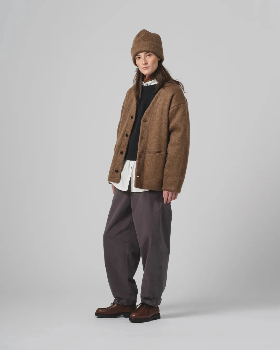 High Collar Eat Dust Unisex Cardigan Mohair Fleece Java Brown