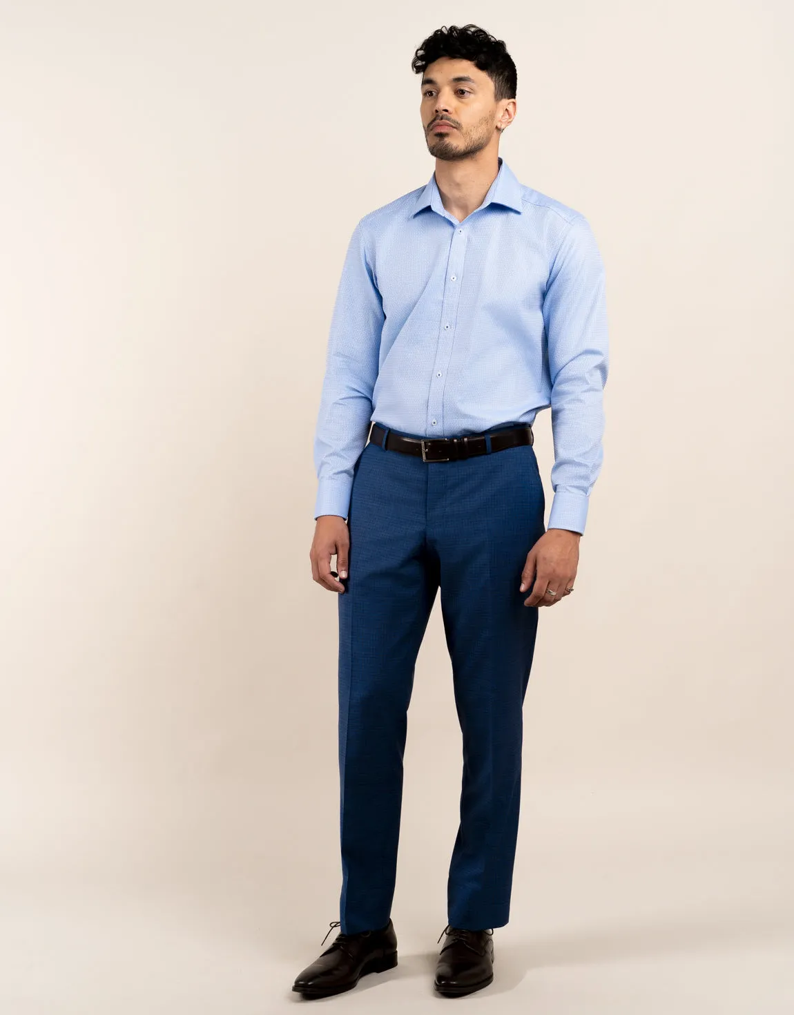 Lotus Mid Blue Check Suit Trouser Low Profile Stretch Panel