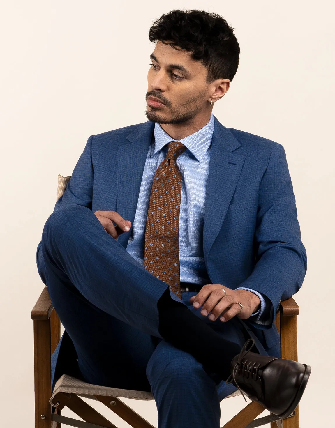 Street Style Lotus Mid Blue Check Suit Trouser