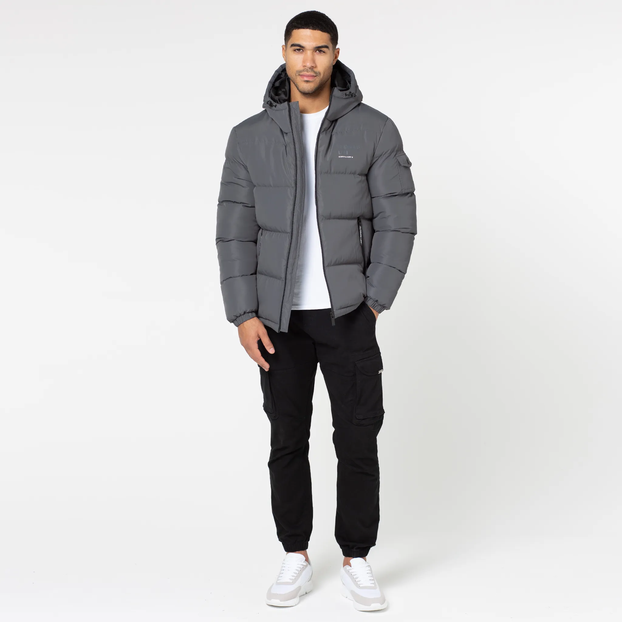 Quick Access Closures Reinforced Elbow Patches Branded LDN Pocket Puffer Jacket | Charcoal