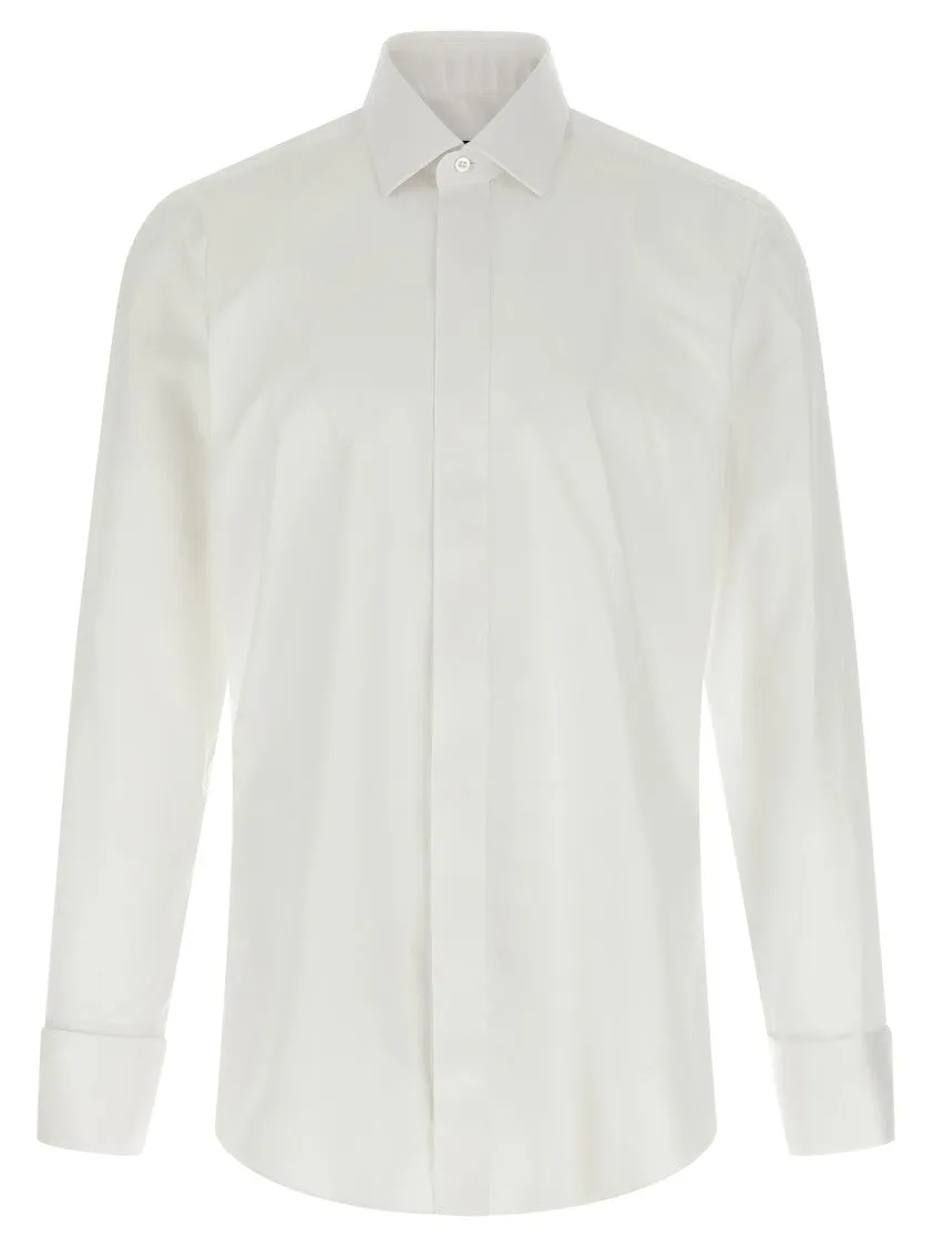 Cotton Poplin Shirt With Concealed Button Front And Cufflink-Ready Sleeves Compact Fold Design
