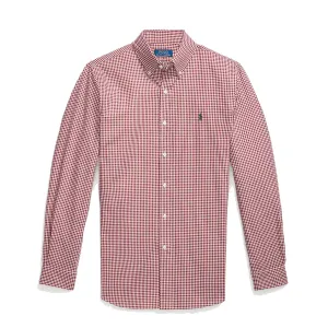 Split hem Seasonal Wear Polo Ralph Lauren Custom Fit Gingham Stretch Poplin Shirt Wine / White