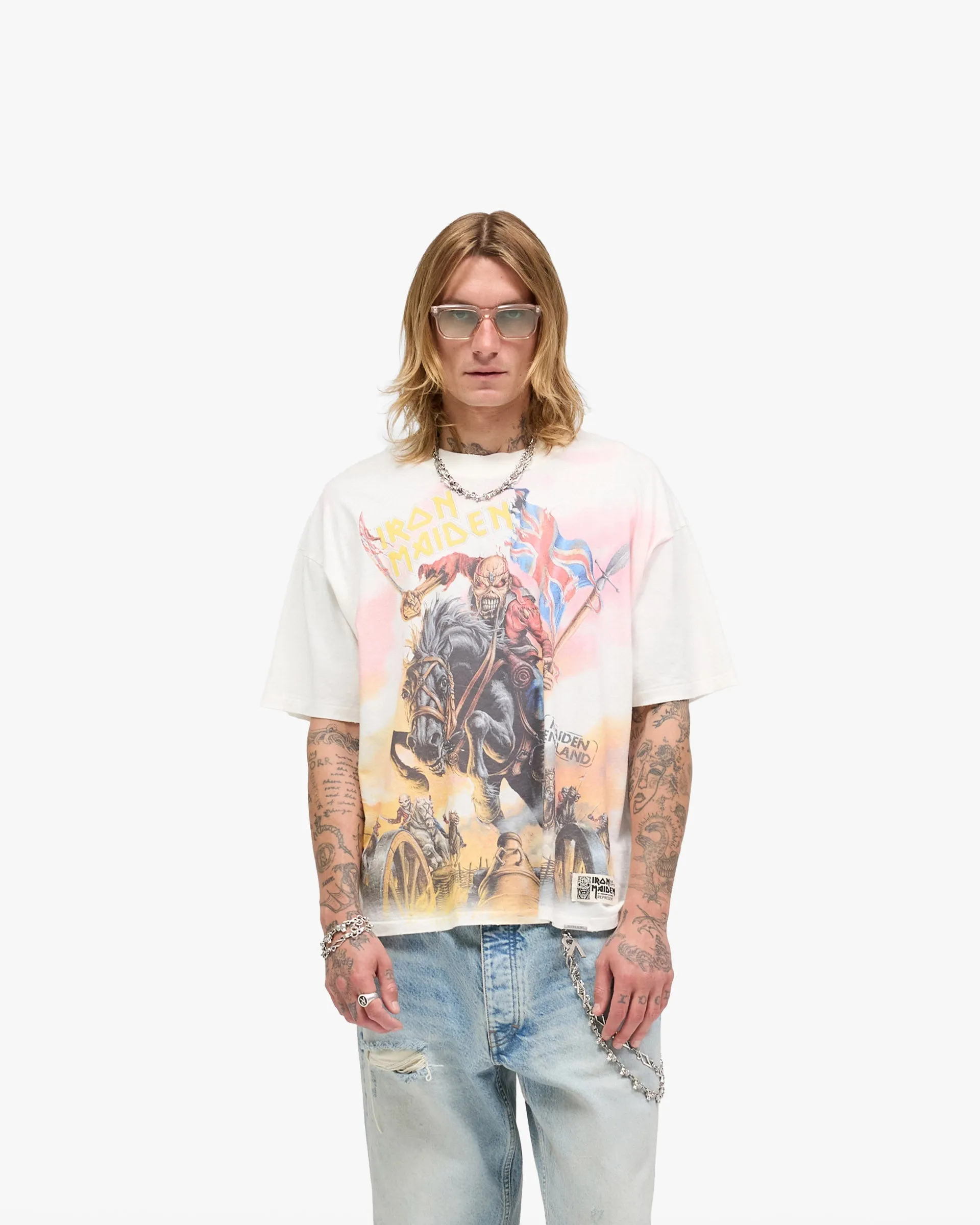 Soft and Cozy Represent X Iron Maiden Steed T-Shirt - Flat White