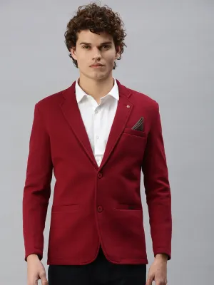 Men's Maroon Solid Single-Breasted Slim-Fit Blazer Flexible Fiber Fill