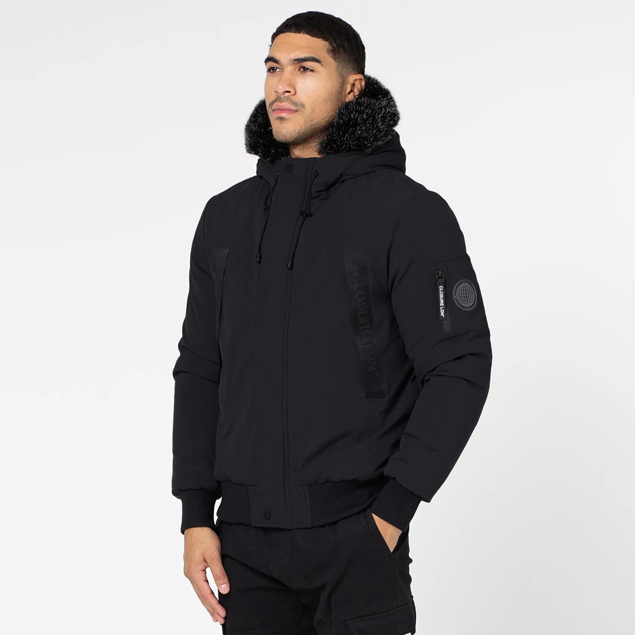 Elastic Cuff Adjustment Taped Zip Pocket Short Puffer Jacket | Black