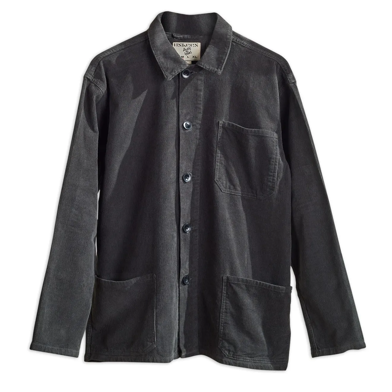 Low Profile Pocket Design USKEES 3001 Buttoned Cord Overshirt Faded Black