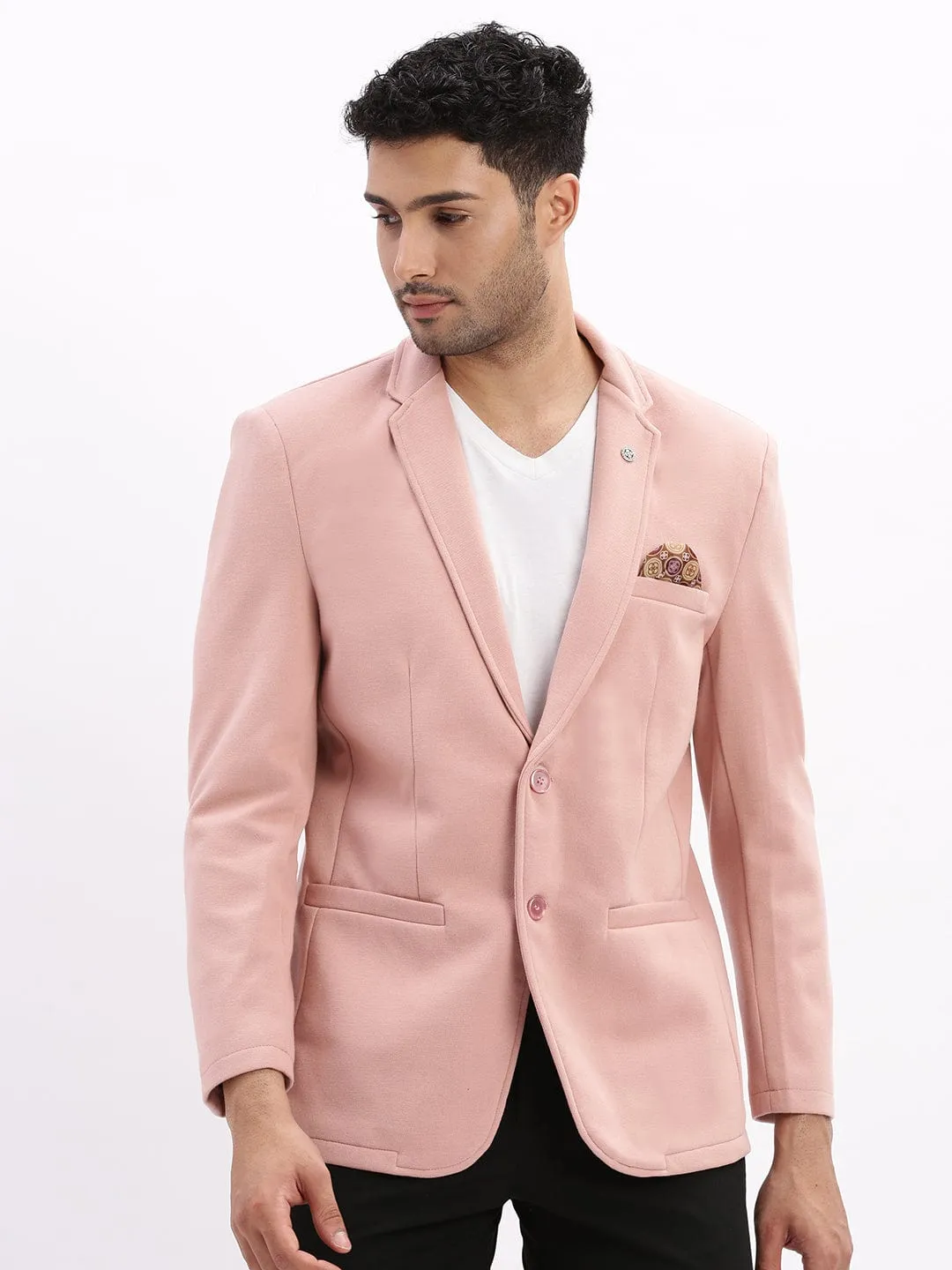 Compressed Packing Design Odor Resistant Tech Men's Peach Slim-Fit Single-Breasted Notched Lapel Collar Casual Blazer