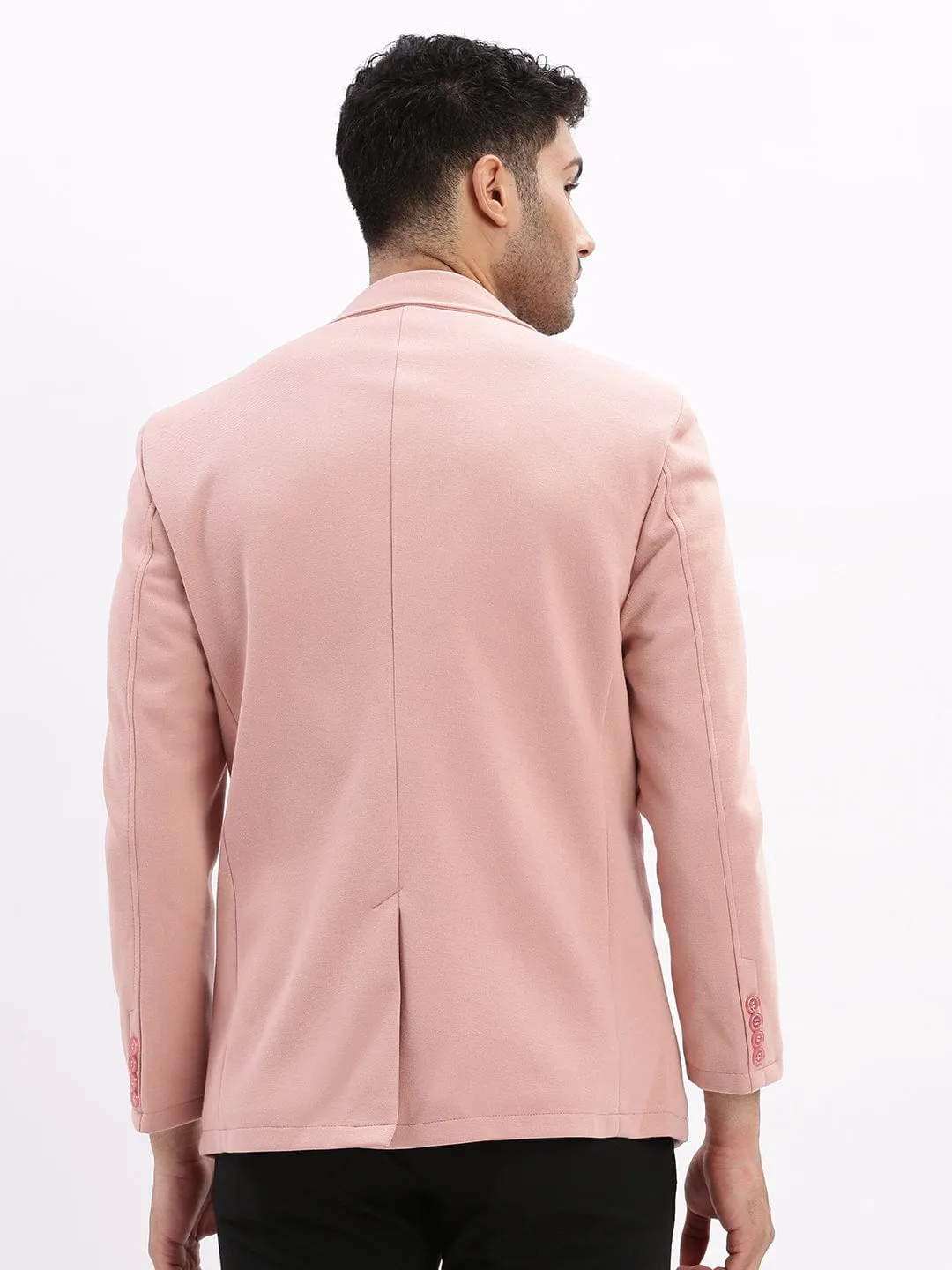 Men's Peach Slim-Fit Single-Breasted Notched Lapel Collar Casual Blazer Water Resistant Design