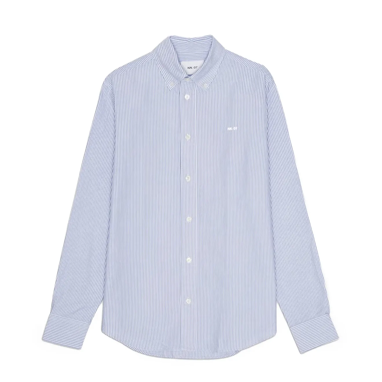 Matte Finish NN07 Colby BD Logo Regular Fit Oxford Shirt Blue Stripe