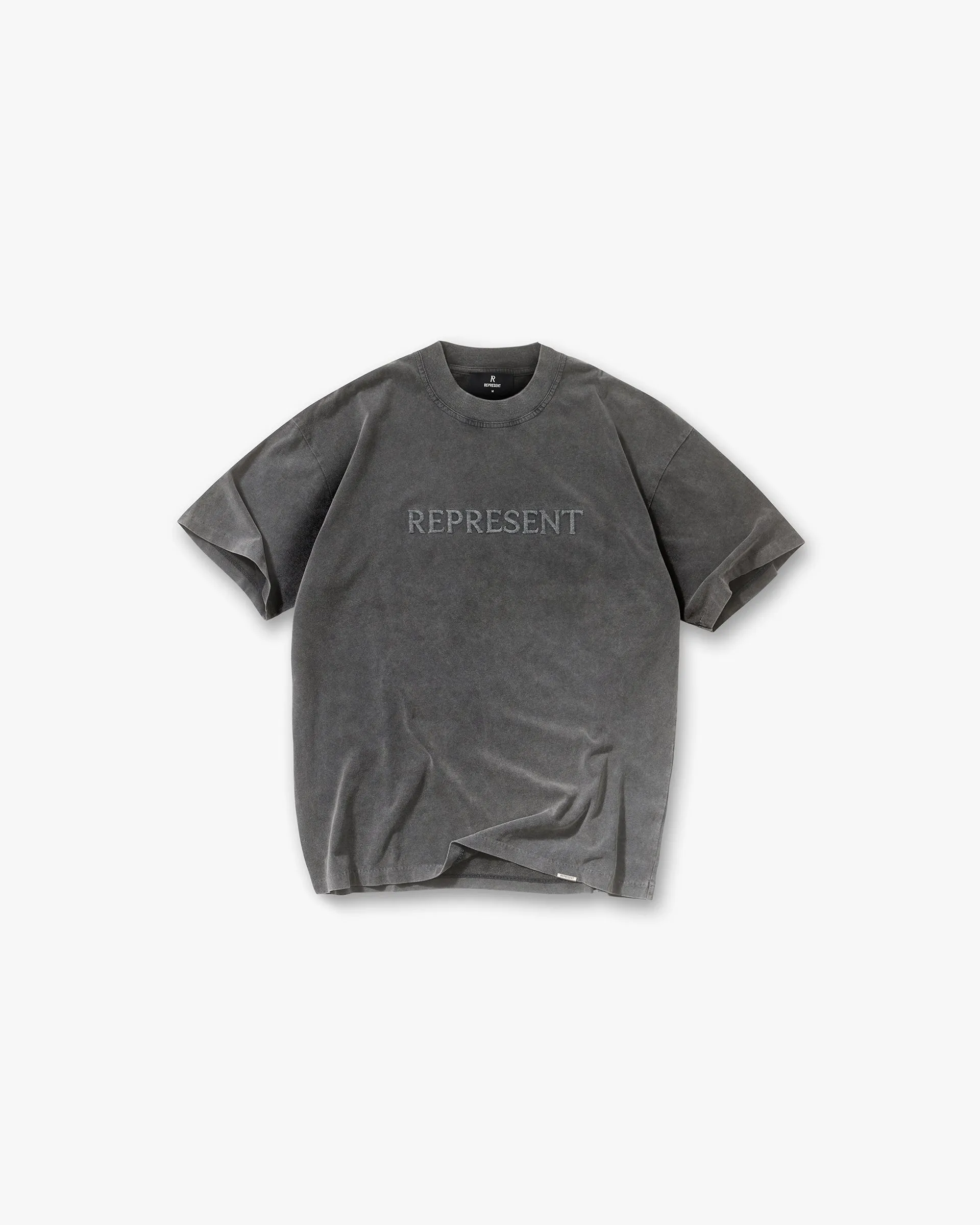 Embroidered Serif Logo T-Shirt - Vintage Grey Abstract print