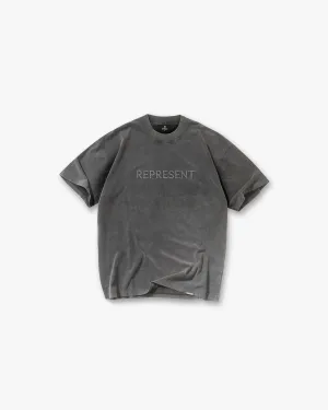 Embroidered Serif Logo T-Shirt - Vintage Grey Abstract print