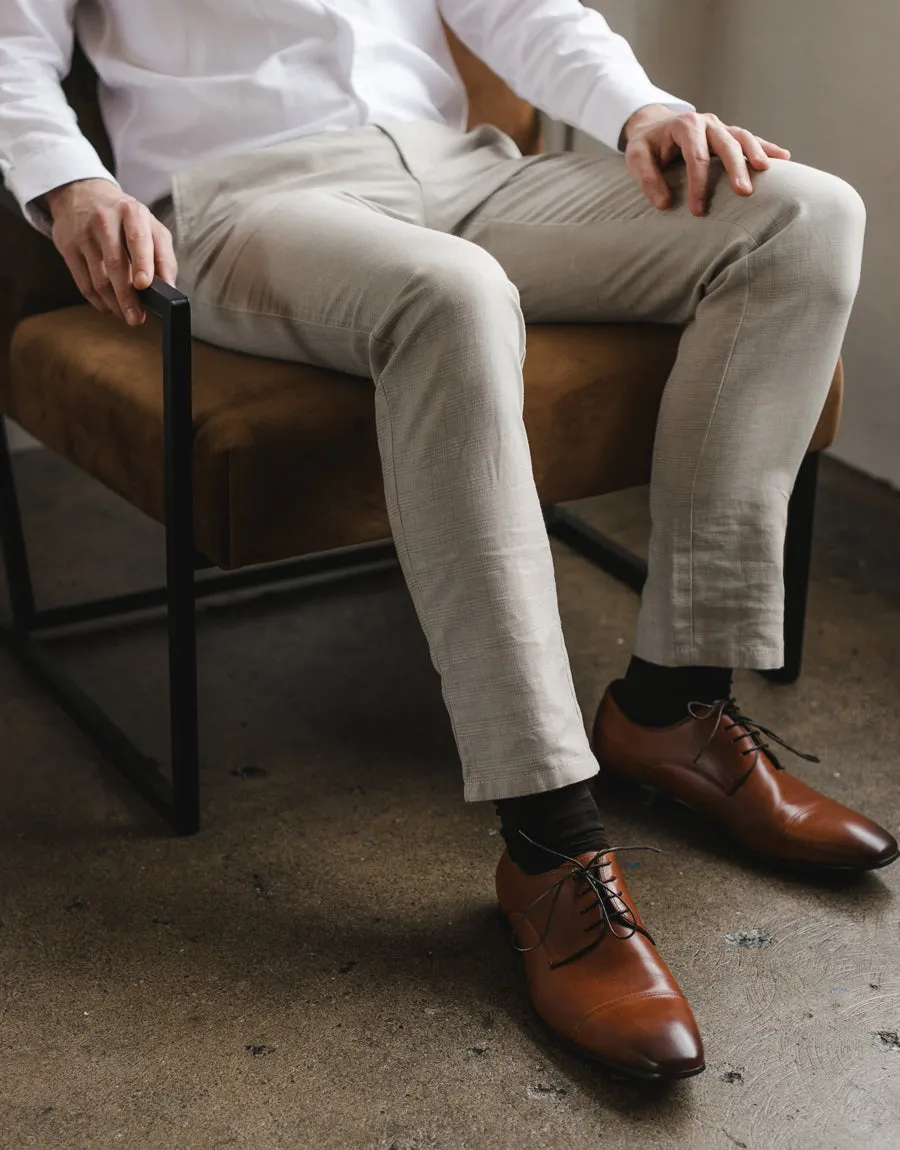 Enz Beige Check Linen Blend Trouser SeamlessPockets Free Movement