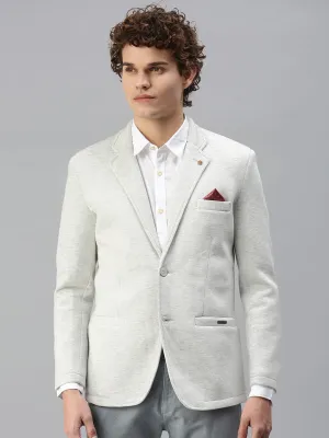 Men's Off White Solid Single-Breasted Slim-Fit Blazer Convertible Features