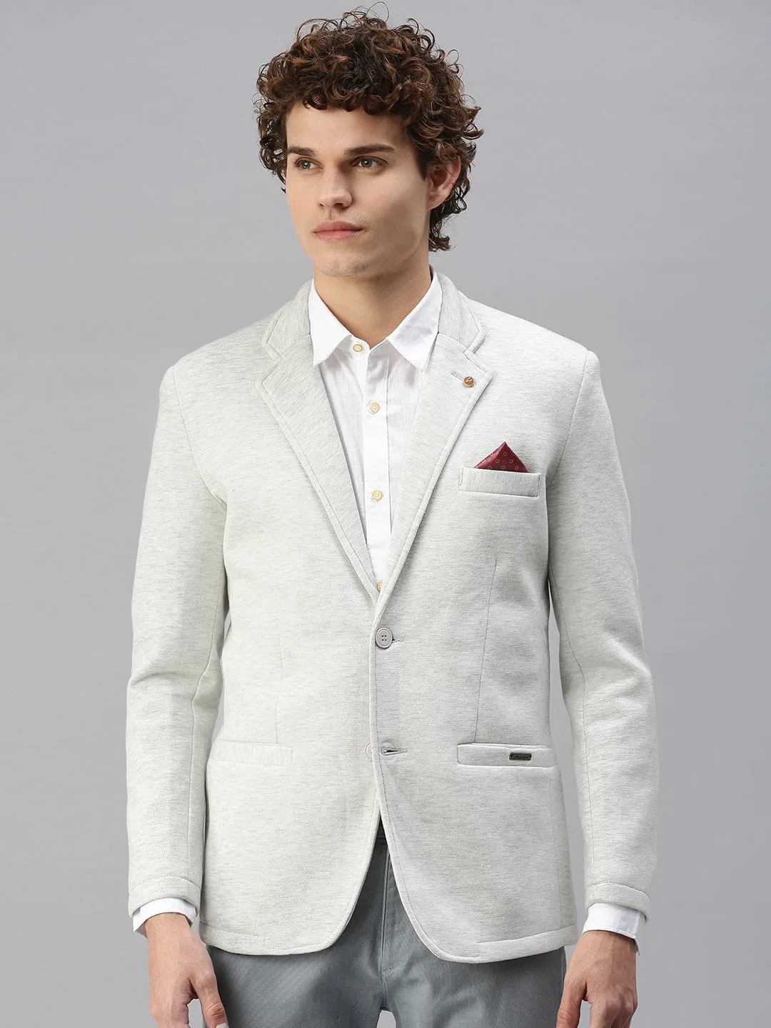 Men's Off White Solid Single-Breasted Slim-Fit Blazer Convertible Features