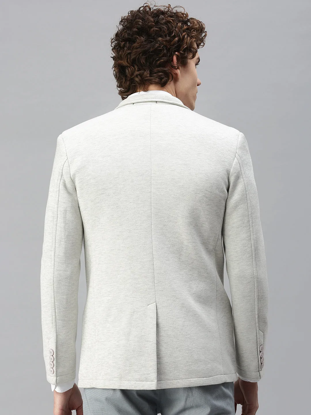 Men's Off White Solid Single-Breasted Slim-Fit Blazer Moisture Wicking Lining understated look