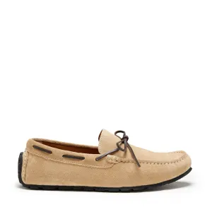 Tyre Sole Laced Driving Loafers, taupe suede Cushioned heel