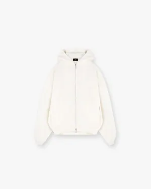 Printed Cold Weather Look Waffle Zip Through Hoodie - Flat White