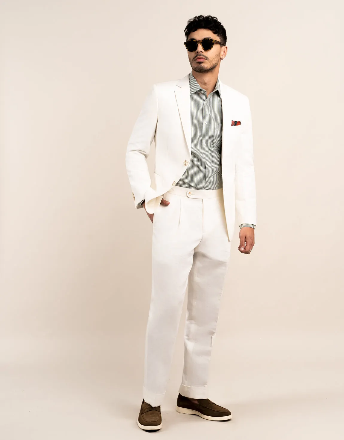 Quick Conversion Hem Evans White Linen-Cotton Trouser