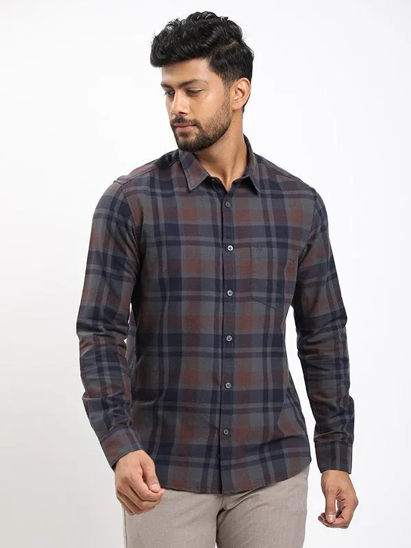Fairtrade Men Checked Full Sleeve Cotton Shirt Waffle Weave Party Ready