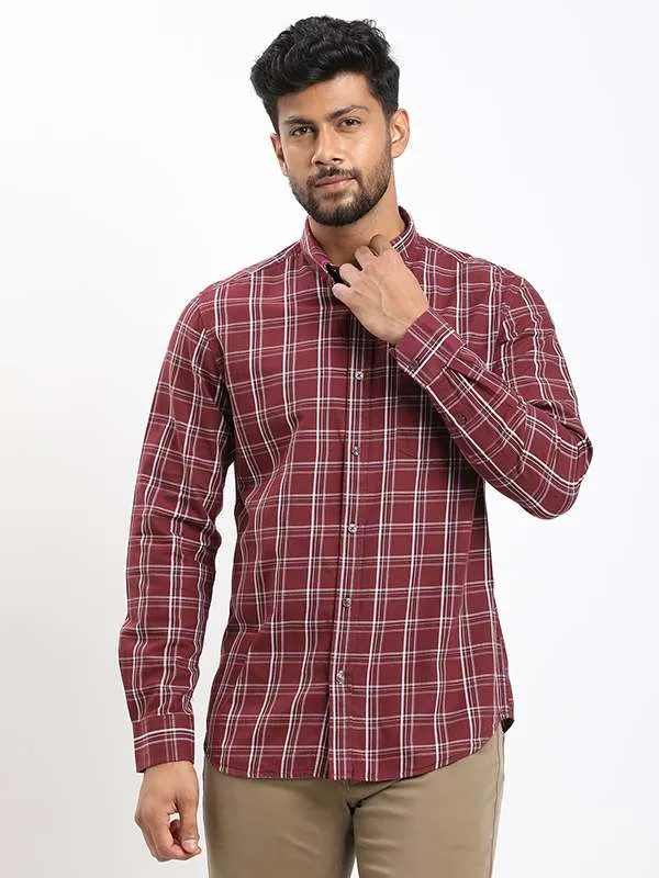 Fairtrade Men Checked Full Sleeve Cotton Shirt Reinforced Elbow Patches