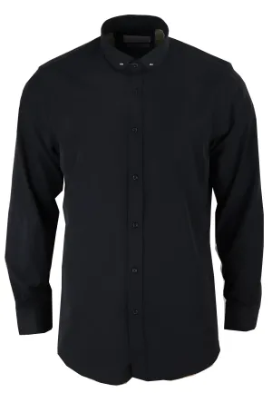 Black Club Collar Shirt With Bar Poplin Pin Lightweight Wear Premium Fabric