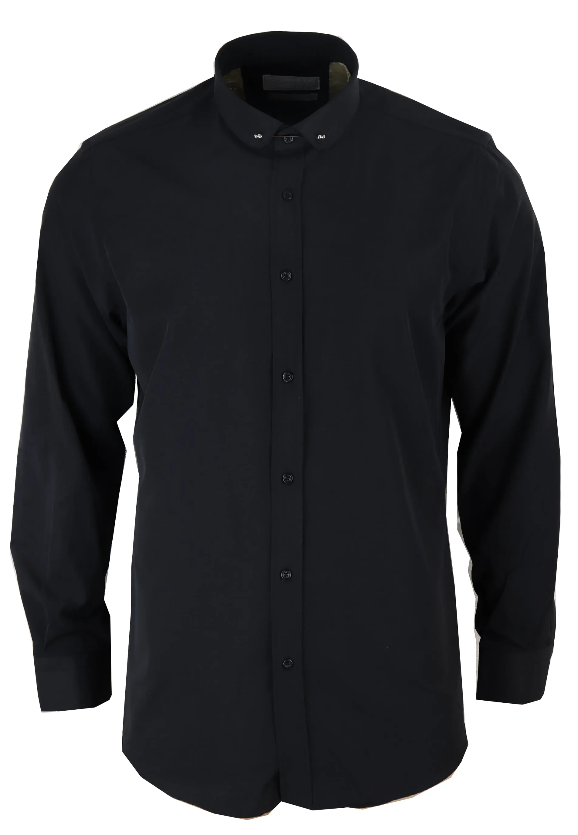 Black Club Collar Shirt With Bar Poplin Pin Lightweight Wear Premium Fabric
