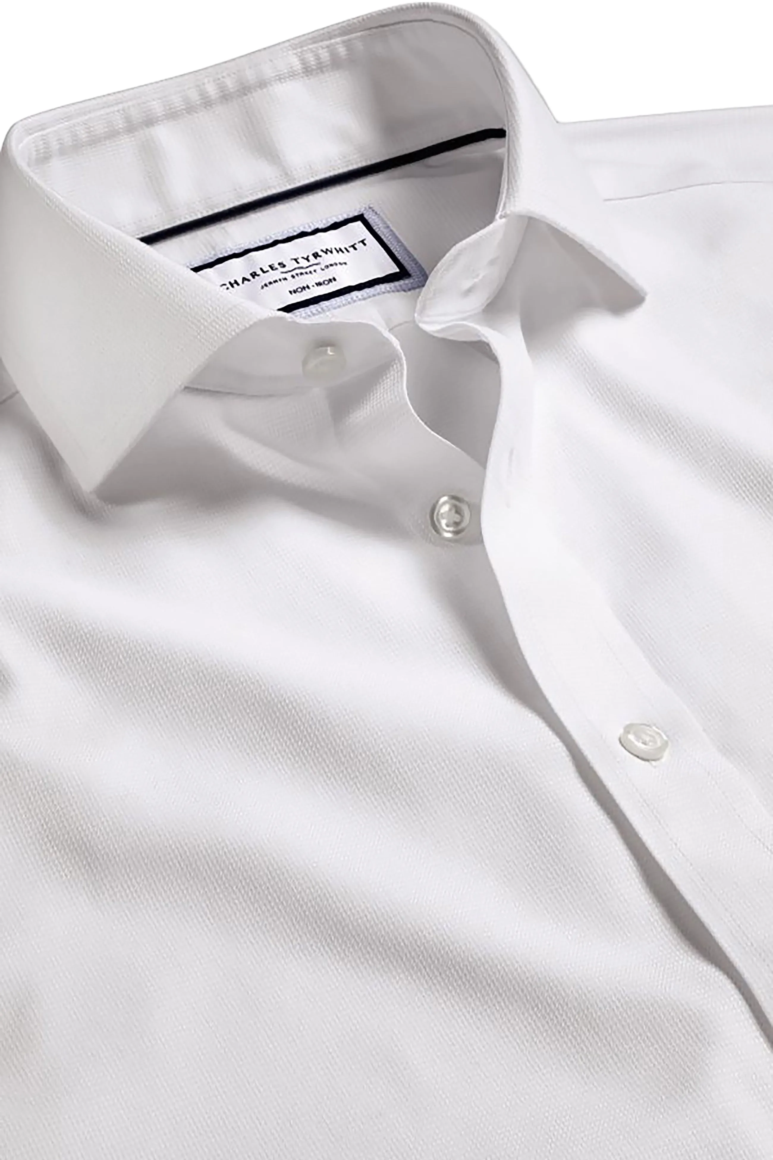 Charles Tyrwhitt Men's Non-Iron Clifton Weave Cutaway Slim Fit Shirt Single Cuff Smart Appearance Beach Wear