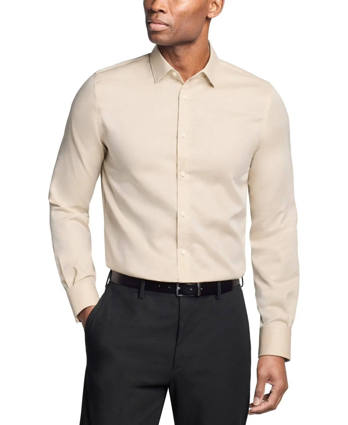 Casual Style Quality Look Michael Kors Dress Shirt Mens   Tan Slim Fit Long Sleeve MAC125
