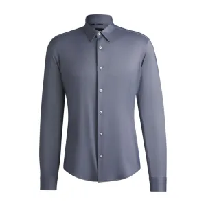 Slim-fit shirt in performance-stretch structured fabric Chilly Day Wear High-End Look
