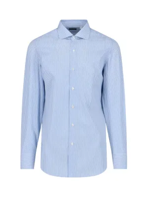 1925 "Milano" Shirt In Light Blue Flatlock stitching