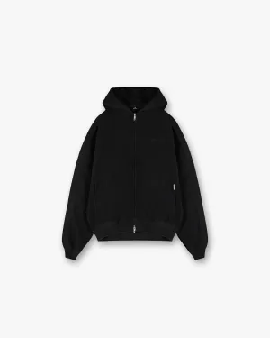 Chambray Waffle Zip Through Hoodie - Jet Black