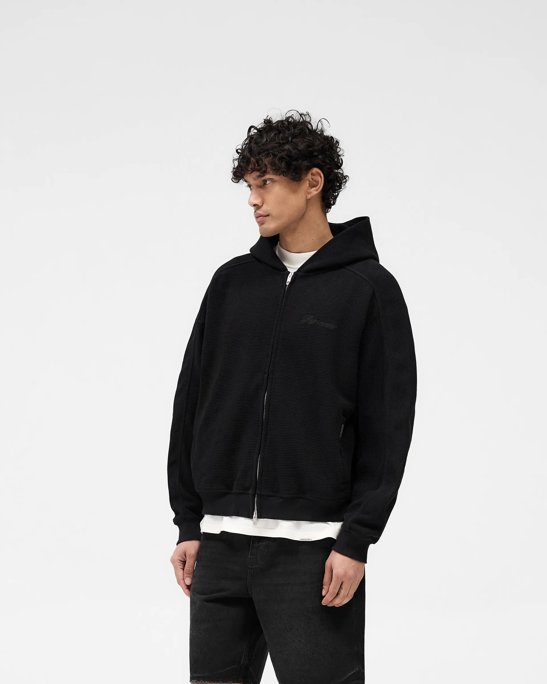 Cold-Weather Gear product warranty Waffle Zip Through Hoodie - Jet Black