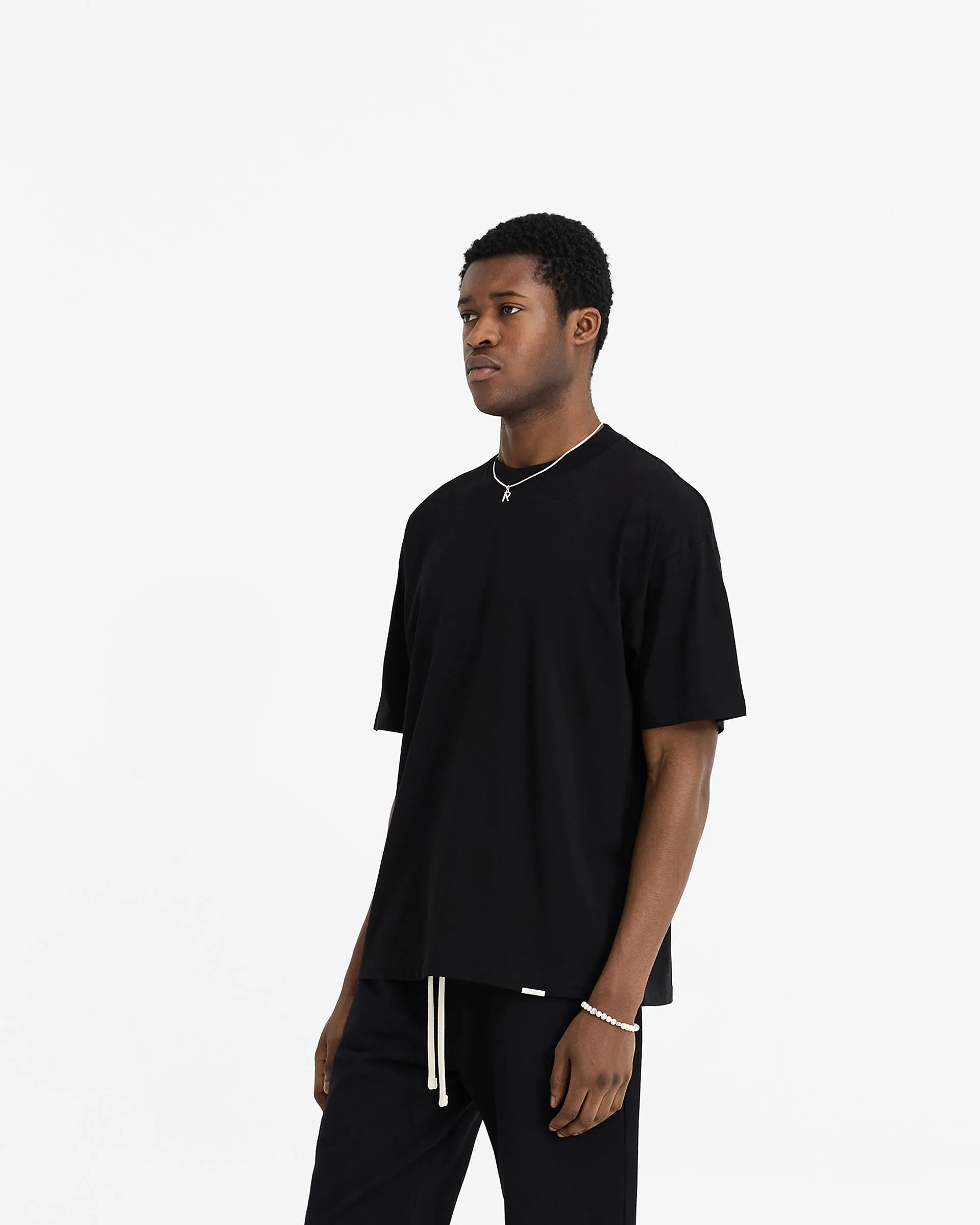Sporty Comfort Fit Basic Piece Initial Oversized T-Shirt - Black