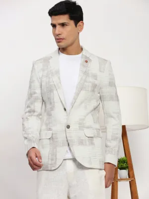 Microfiber texture DetachableLining Men's Off White Printed Single Breasted Blazer