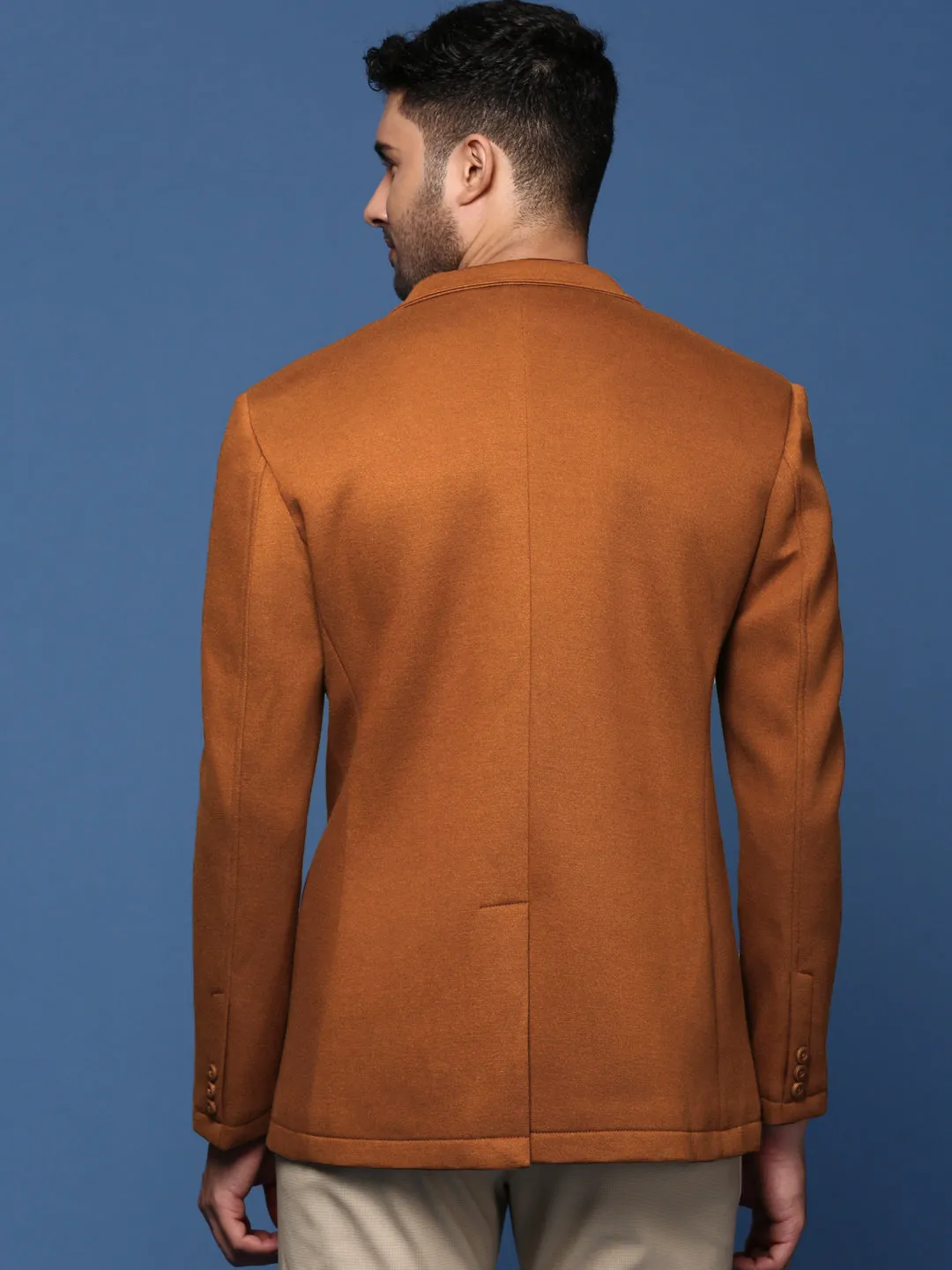 Men's Camel Brown Solid Single Breasted Blazer Daily Commute