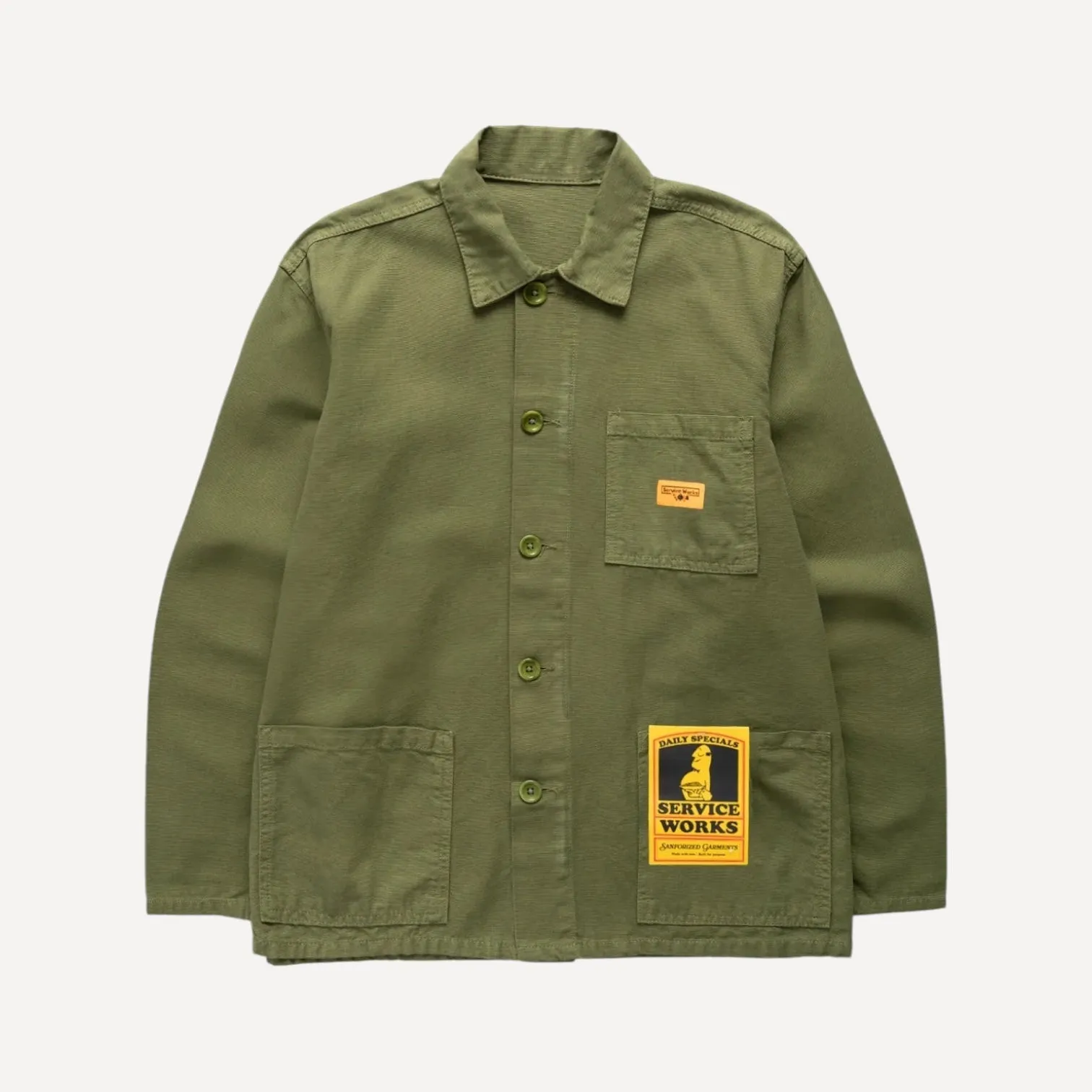 Service Works Classic Coverall Jacket Olive Comfort Stretch Fabric