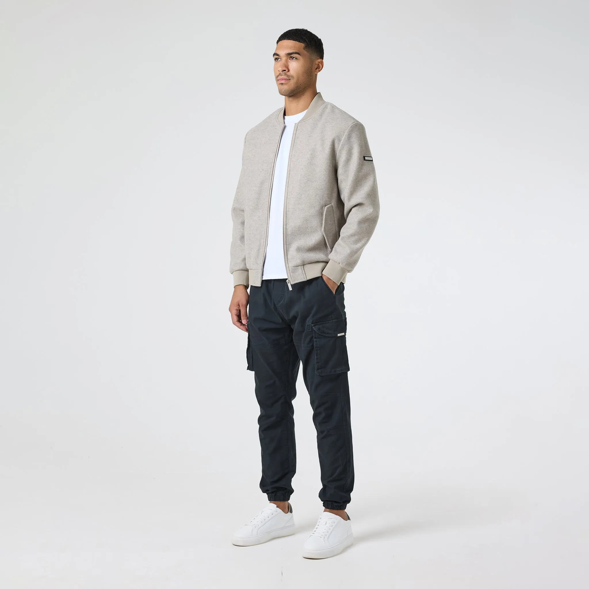 Faux Wool Smart Bomber | Taupe Expandable Side Gussets WindproofTechnology