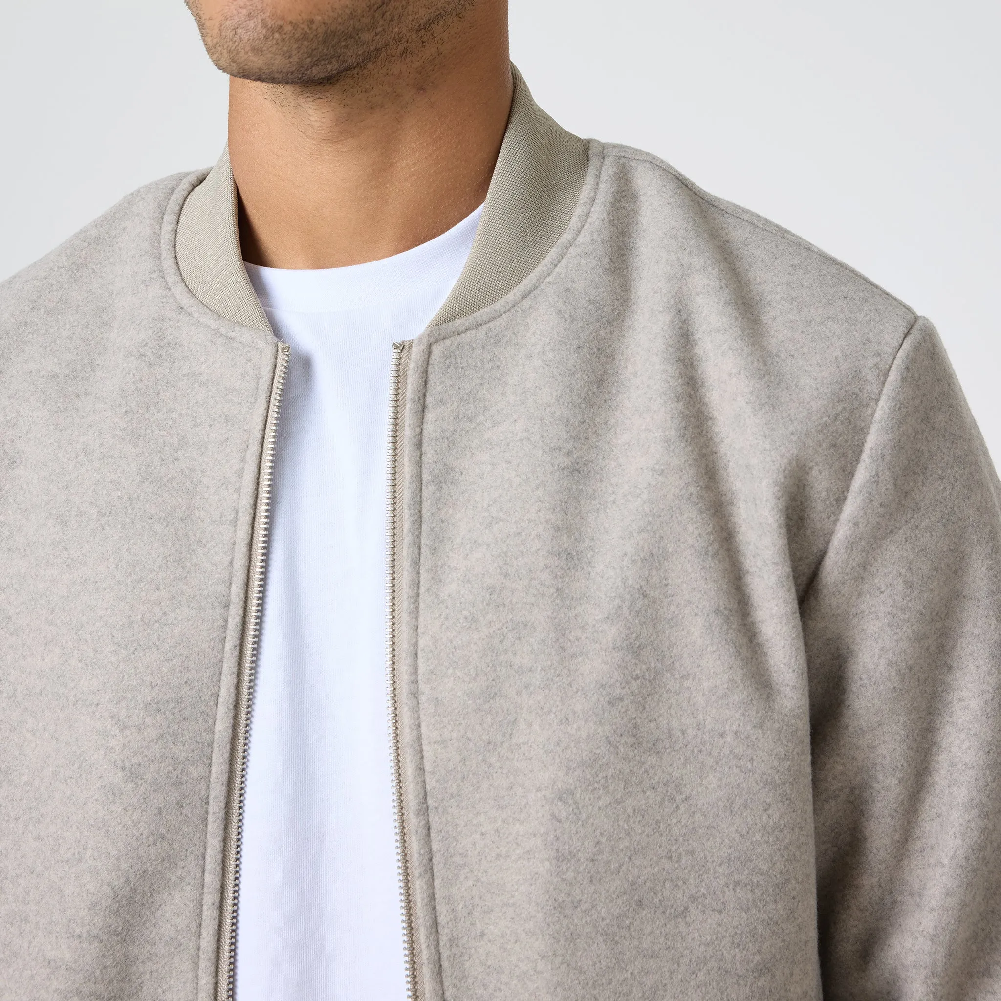 Faux Wool Smart Bomber | Taupe Versatile Fit Layer